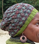 Hand-knit fair isle hat with Malabrigo Merino Sock Yarn color lettuce and pocion