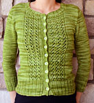 Hand-knit cardigan sweater with Malabrigo Merino Sock Yarn color lettuce