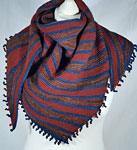 Hand-knit striped scarf/shawl with Malabrigo Merino Sock Yarn color marte, tiziano red and cote d'azure