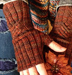 Hand-knit fingerless gloves with Malabrigo Merino Sock Yarn color marte