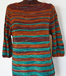 Hand-knit striped multi-color pullover sweater with Malabrigo Merino Sock Yarn color marte, abril and solis