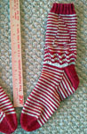Malabrigo Merino Sock Yarn colors ravelry red and natural hand-knitted socks