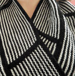 hand-knitted striped shawl/scarf in black and natural