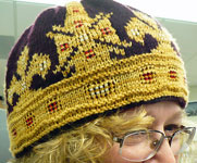 Hand-knit fair isle hat/tam made with Malabrigo Merino Sock Yarn color ochre