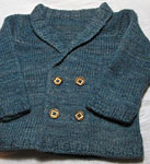 Hand-knit double breasted jacket using Malabrigo Merino Sock Yarn color persia