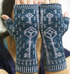 Hand-knit fingerless mittens using Malabrigo Merino Sock Yarn color persia