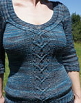 Hand-knit cabled pullove sweater using Malabrigo Merino Sock Yarn color persia