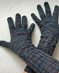 Hand-knit long gloves using Malabrigo Merino Sock Yarn color persia