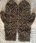 Hand-knit mittens made with Malabrigo Merino Sock Yarn colors primavera