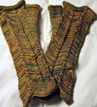 Hand-knit fingerless mittens made with Malabrigo Merino Sock Yarn colors primavera