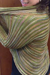 Hand-knit open frton cardigan sweater using Malabrigo Merino Sock Yarn color primavera