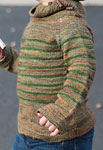 Hand-knit long sleeved child's pullover sweater made with Malabrigo Merino Sock Yarn color primavera