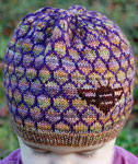 Hand-knit hat/tam made with Malabrigo Merino Sock Yarn colors primavera and  violeta africana