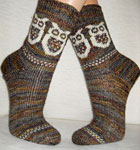 Hand-knit fair isle socks made with Malabrigo Merino Sock Yarn colors primavera and natural