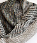 Hand-knit striped shawl/scarf made with Malabrigo Merino Sock Yarn colors primavera and gray