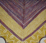 Hand knit  lace shawl with Malabrigo sock yarn rayon vert & ochre