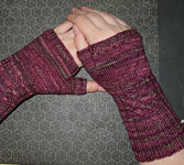 Hand knit fingerless mittens with Malabrigo sock yarn rayon vert
