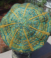 Dragon Fly Tam hand knit with Malabrigo sock yarn color solis and ochre