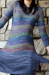 Laneway Dress hand knit with Malabrigo Merino sock yarn colors terracotta, ochre & solis