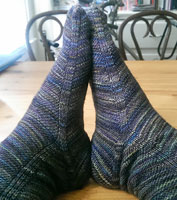 Skew socks made with Malabrigo Merino Sock Yarn color candombe