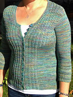 Alecia Beth cardigan sweater hand knit with Malabrigo sock yarn color indiecita