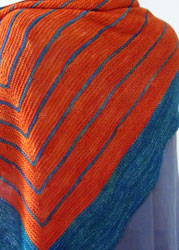 Stripe Study Shawl hand knit with Malabrigo Sock yarn colors terracotta & solis
