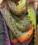 hand knit shawl/scarf with Malabrigo sock yarn color terracotta, lettuce and violeta africana