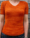 Malabrigo Sock Yarn color terracotta knit short sleeve pullover sweater