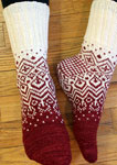 Skandium knit socks by General Hogbuffer in tiziano red and natural