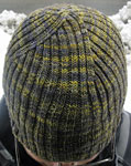 Hand knit ribbed hat/cap knit with Malabrigo Merino Sock Yarn color tur