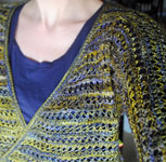 crocheted cross-over cardigan sweater knit with Malabrigo Merino Sock Yarn color turner