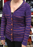 hand knit striped long sleeve cardigan with Malabrigo sock yarn color violeta africana