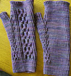 Malabrigo Sock Yarn color zarzamora knit cabled gloves