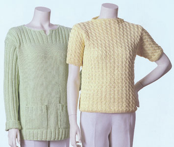 Julia Twisted Rib Tunic & Olivia Cabled T-Shirt knitting patterns; Vittadini Spring 1997 vol 8