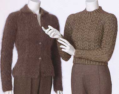 Adrienne Vittadini Fall 1996 vol 7. -  Angelina Cable & Chevron Cardigan  - Horseshe Cable Pullover knitting patterns